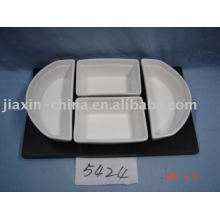 Snacks de porcelana con soporte de madera JX-BS5824